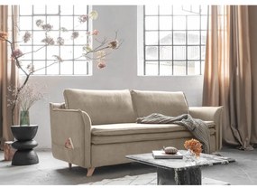Beżowa aksamitna rozkładana sofa 225 cm Charming Charlie – Miuform