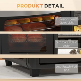 HOMCOM Minipiekarnik, Frytkownica z Powietrzem, 90-230°C, 7 Programów, Akcesoria, Czarny