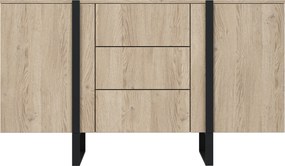 Komoda Verica 150 cm dwudrzwiowa z szufladami - dąb biszkoptowy / czarne nóżki