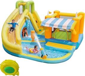 Nadmuchiwany zamek dla dzieci 8-w-1: Plac Zabaw ze Zjeżdżalnią, Zadaszoną Trampoliną, Ringiem Bokserskim i Koszykówką - Dmuchawa 450W - 433x375x165cm