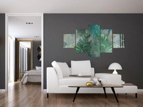 Obraz - Tekstura betonu z liśćmi (125x70 cm)