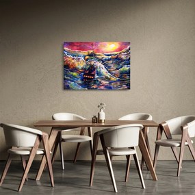 Obraz na szkle - Statek na falach oceanu, akwarela (70x50 cm)
