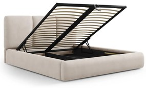 Beżowe tapicerowane łóżko dwuosobowe ze schowkiem i stelażem 180x200 cm Brody – Mazzini Beds