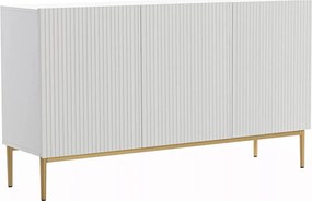 Komoda Nicole 150 cm trzydrzwiowa z ryflowanym frontem - biały mat / złote nóżki