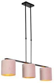 Lampa wisząca z abażurami z weluru różowa ze złotem 20cm - Combi 3 Deluxe klasyczny/Antyczny Oswietlenie wewnetrzne