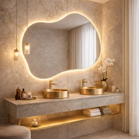 Lustro dekoracyjne o nieregularnym kształcie z podświetleniem FLOW Drift LED | Różne rozmiary | Różne kolory : Kolor tafli szkła - Srebrny, Rozmiar - 120x97