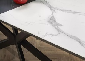 Stół rozkładany Derby 160–200 cm biały marmur – ceramika / MDF lakierowany, nowoczesny glamour
