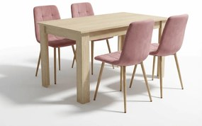 Zestaw jadalniany 1 + 4, stół UMEKO 120x80 cm dąb sonoma + różowe aksamitne krzesło KARA