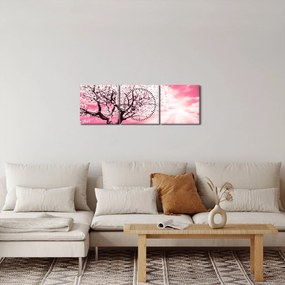 Różowy obraz drzewa (z zegarem) (90x30 cm)