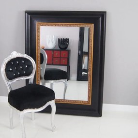Lustro proste 125x95 cm – czarna drewniana rama z ozdobnym złotym passe-partout