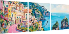 Obraz - Różowa droga przy wybrzeżu (z zegarem) (90x30 cm)