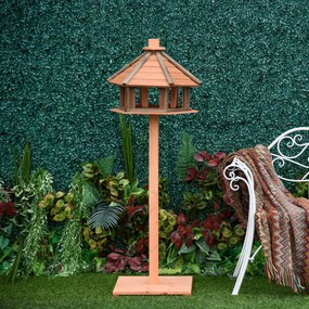 Elegancki drewniany karmnik dla ptaków na stojaku PawHut z wodoodpornym dachem, naturalny