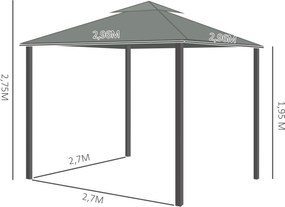 Pawilon ogrodowy Outsunny 3 x 3 m z podwójną moskitierą dachową, aluminium, ciemnoszary