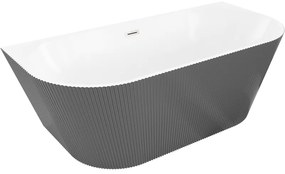 Mexen Oris wanna wolnostojąca przyścienna ryflowana 150 x 75 cm, biała/szara, przelew nikiel szczotkowany - 52871507562-97