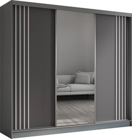 Szafa Przesuwna NELVIA 240 cm z Lustrem Szafa Trzydrzwiowa Szara