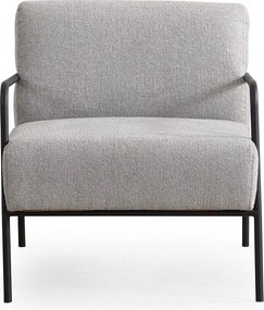 Stylowy fotel uszak, szara tkanina, 70 x 90 x 75 cm | Stelaż z drewna bukowego i płyty wiórowej, czarne metalowe nogi | Poduszki piankowe