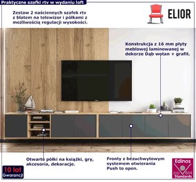 Komplet wiszących szafek rtv dąb wotan + grafit - Avila 15X