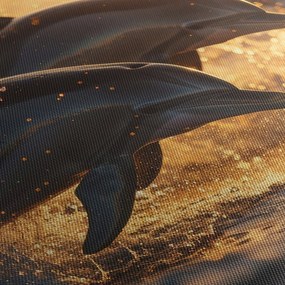 Obraz - Delfiny (z zegarem) (90x30 cm)