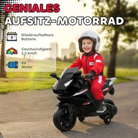 AIYAPLAY elektryczny motocykl dla dzieci, klakson, reflektory, funkcja muzyczna, 2,5 km/h, czarny