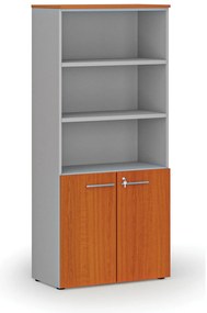 Szafa biurowa kombinowana PRIMA GRAY, drzwi na 2 poziomach, 800 x 420 x 1781 mm, szary/wiśnia