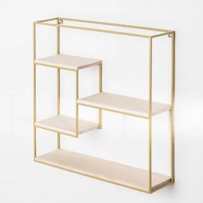 Regał Ścienny ↔︎40 Cm Z Żelaza I Drewna Yazek Złoto - Sklum