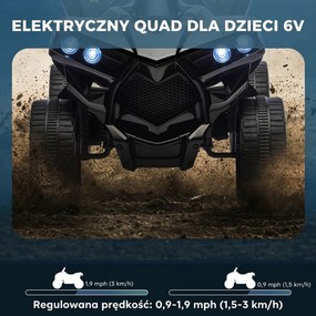 AIYAPLAY Quad dziecięcy elektryczny 6 V quad dla dzieci z funkcją przód/tył, muzyką, reflektorami LED Czarny