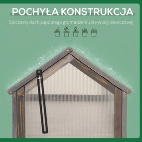 Outsunny Mini Szklarnia, Kompaktowy Domek dla Roślin z Drewna, Płyty Polikarbonatowe, Otwierany Dach, 90Dł x 52Szer x 49,5Wys cm, Szary