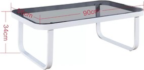 Stolik ogrodowy Vento balkonowy aluminiowy biały szklany blat 90x55cm nowoczesny