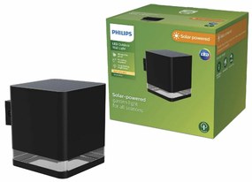 Philips Virona zewnętrzna solarna lampa ściennaLED czarna, 1,8 W, 200 lm, 2700 K