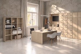 Szafka biurowa FRAME, 6x drzwi, z wnęką, 1299 x 450 x 2162 mm, mechaniczny zamek szyfrowy, dąb naturalny