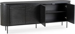 Komoda do Salonu BECK 200 cm Czarna Czterodrzwiowa Ryflowana Nowoczesna