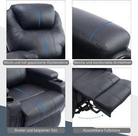 HOMCOM Fotel telewizyjny z funkcją podnoszenia i masażu sztuczna skóra czarny wygodny fotel do relaksu | Aosom PL