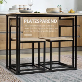 HOMCOM Zestaw stołu jadalnego z 2 krzesłami, Kompaktowy zestaw stołu i krzeseł do jadalni, salonu, kuchni, z ramą metalową