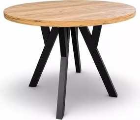 Stół Zona rozkładany okrągły 100–200 cm – loftowy stół industrialny z blatem laminowanym, nogi czarny metal lub drewno