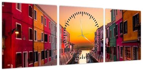 Obraz - Zachód słońca, wyspa Burano, Wenecja, Włochy (z zegarem) (90x30 cm)