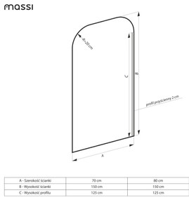 Parawan nawannowy prostokątny MOLIS Square Black szkło czarne | Różne rozmiary : Kolor profili kabiny - czarny, Rozmiar - 70x150 cm