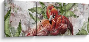 Obraz - Flamingi (z zegarem) (90x30 cm)