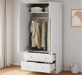 Szafa 70x40x170 cm - 2 drzwi i 2 szuflady z przegrodami - Biała