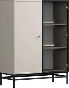 Witryna Lorini 100 cm dwudrzwiowa na stelażu - kaszmir / czarny uchwyt T-bar / stelaż