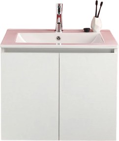 Szafka łazienkowa wisząca "Lefkada" 60 cm z 2 białymi drzwiami i ceramiczną umywalką