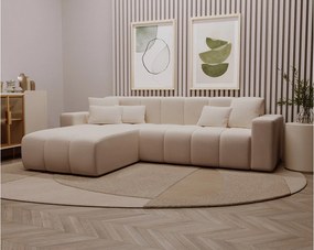 Emporius Miral narożnik w kształcie L - sofa do salonu bez funkcji spania i bez pojemnika - nowoczesny styl, lewostronny, tkanina aksamitna, beżowy (Komodo 11)