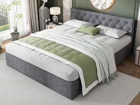 Łóżko 140x200 cm z weluru z stelażem na listwy - Szary