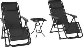 Outsunny Zestaw leżaków ogrodowych 3-częściowy z poduszkami i stolikiem 2 leżaki, leżak zewnętrzny 90x56x110 cm czarny