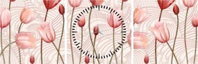 Obraz - Różowe tulipany (z zegarem) (90x30 cm)