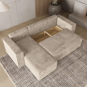 Masseno Narożnik RAVELO z funkcją spania i pojemnikiem na pościel Narozniki L, Rozkładana sofa - Kremowy, MONOLITH 04