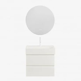 Zestaw Wiszących Mebli Łazienkowych Z Drewna I Forniru Jesionowego Zintegrowany Z Umywalką Ona Biała & Okrągła - Sklum