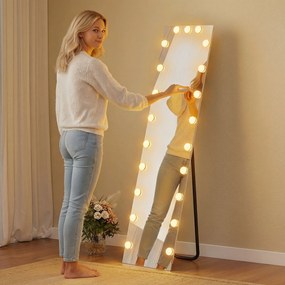 HOMCOM Lustro całopostaciowe 150x40 cm RGB-LED stojące z 21 żarówkami, 7 kolorów światła, przycisk dotykowy, funkcja pamięci | Aosom PL