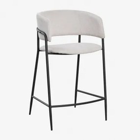Wysoki Taboret Tapicerowany Nalon Czarny & ↑65 Cm & Tkaniny Distressed White - Sklum