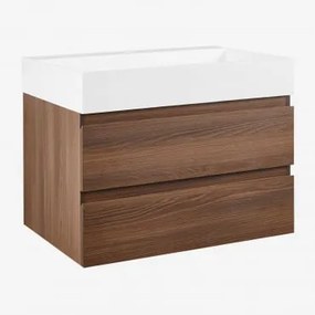 Zestaw Wiszących Mebli Łazienkowych Z Drewna I Forniru Jesionowego Zintegrowany Z Umywalką Ona Ciemna Czerń & Bezlusterkowiec & - Sklum