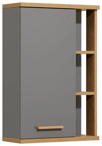 Szara wisząca szafka łazienkowa w dekorze dębu 50,5x74,5 cm Quickset 924 – Pelipal